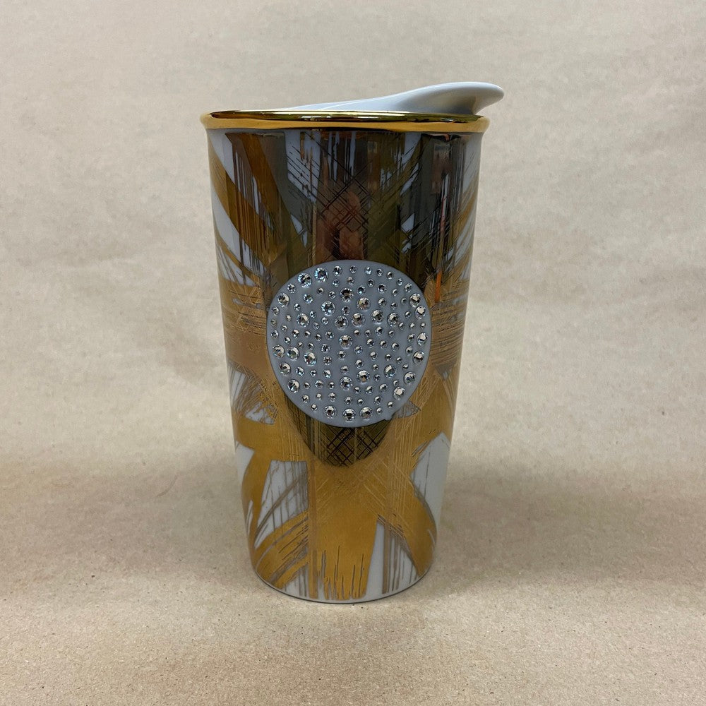 Starbucks 30th Anniversary Swarovski Gold Trim Ceramic Tumbler Mug-2014